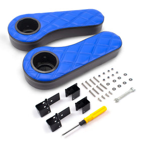 NOKINS diamond flip armrest blue-black with cup holder keeps drinks secure on rough courses.