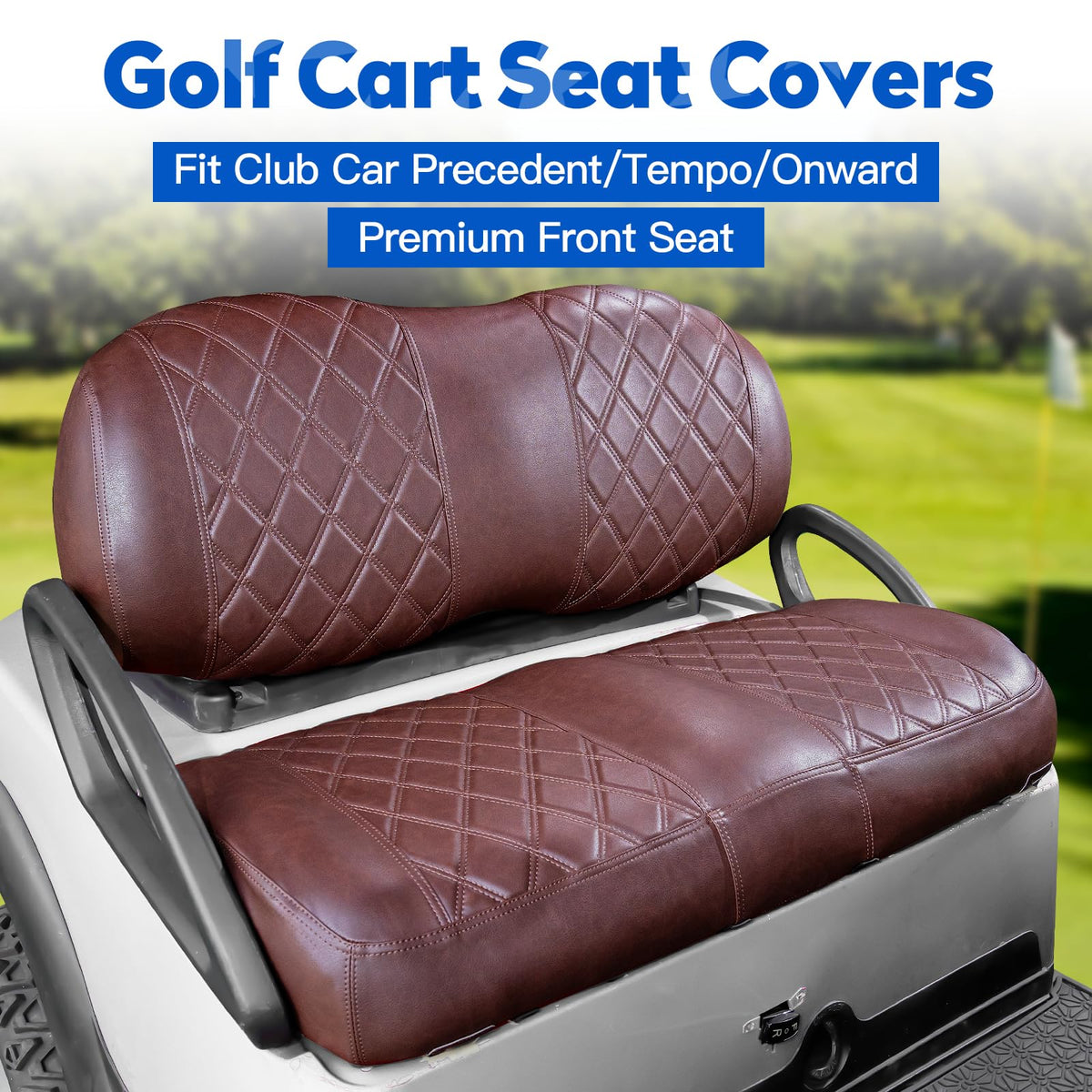 Close-up of NOKINS front seat cover stitching for premium look