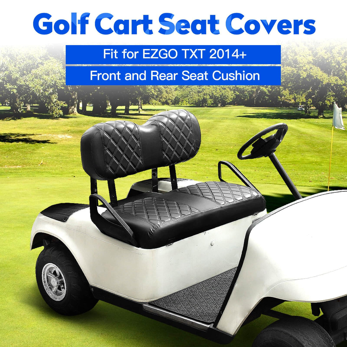 NOKINS diamond front seat cover closeup shows soft vinyl and snug fit