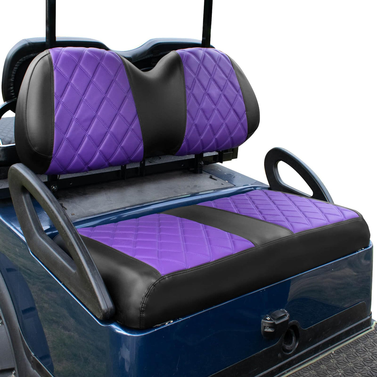 NOKINS front seat cover in purple and black adds comfort and style to Club Car Precedent