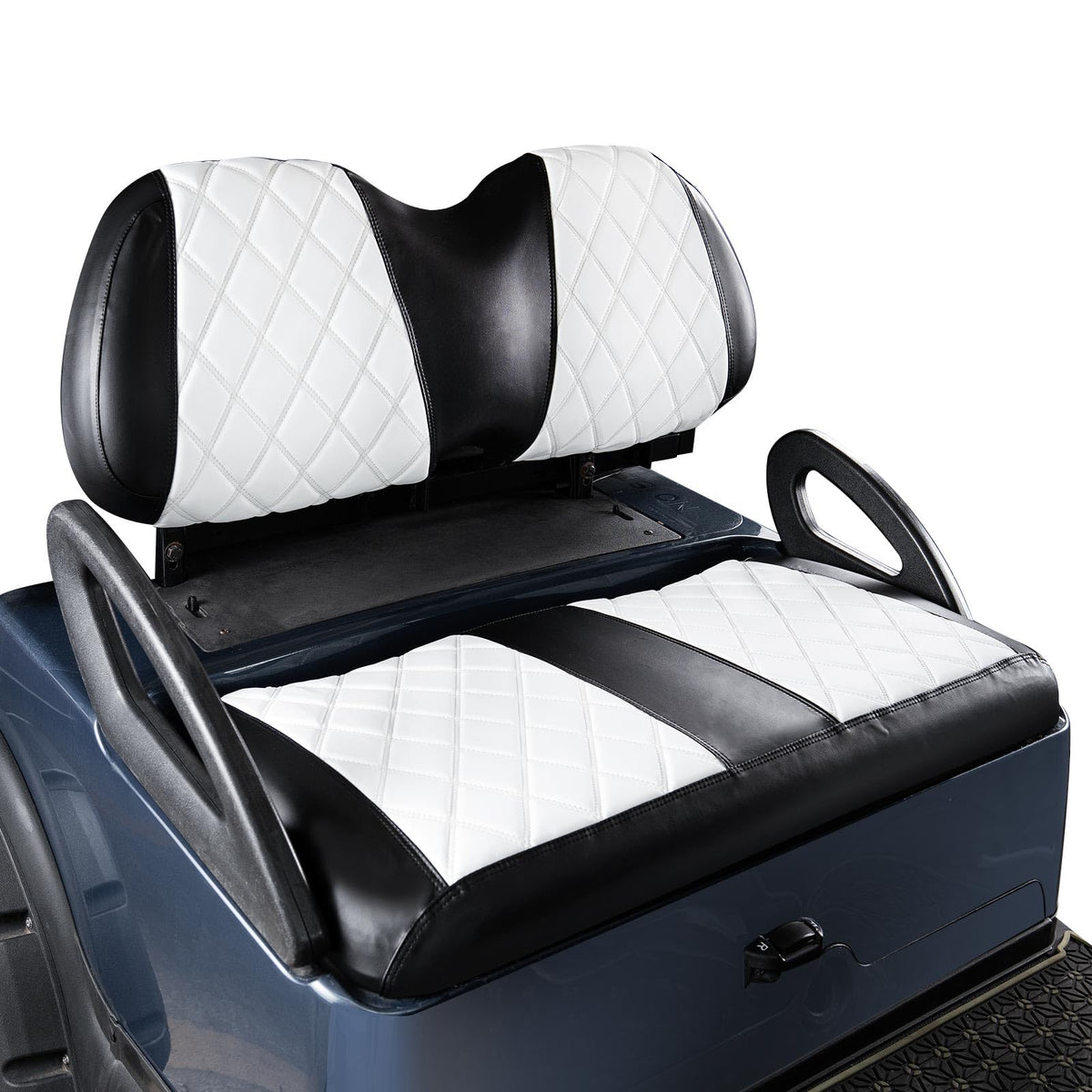NOKINS front seat cover in white-black diamond pattern protects Club Car Precedent seats.