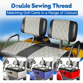 NOKINS installation straps illustrate tool-free fitting on a golf cart.