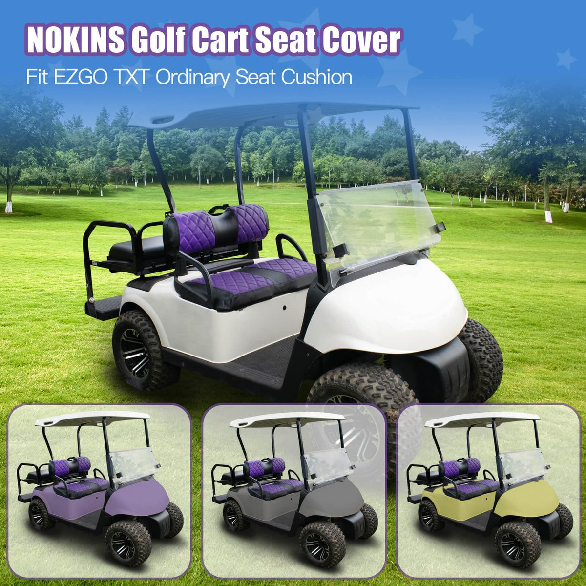 NOKINS diamond pattern front seat cover for EZGO RXV adds luxury.