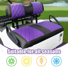 NOKINS purple and black seat cover kit elevates golf cart aesthetics.