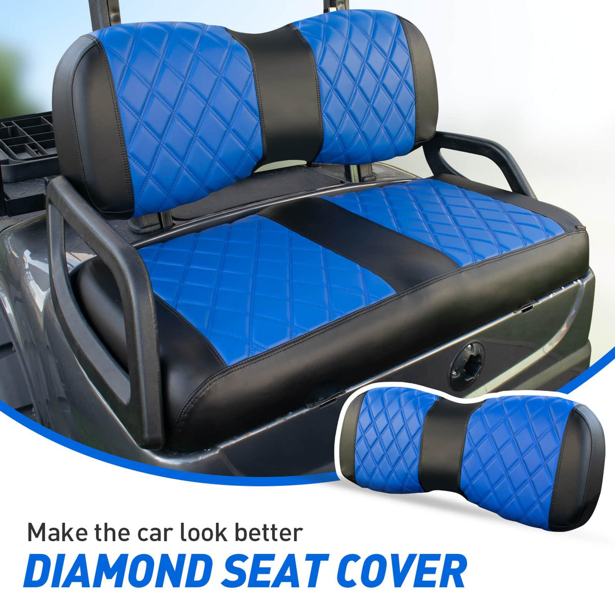NOKINS golf cart diamond backrest cover blue and black protects vinyl from spills and scuffs