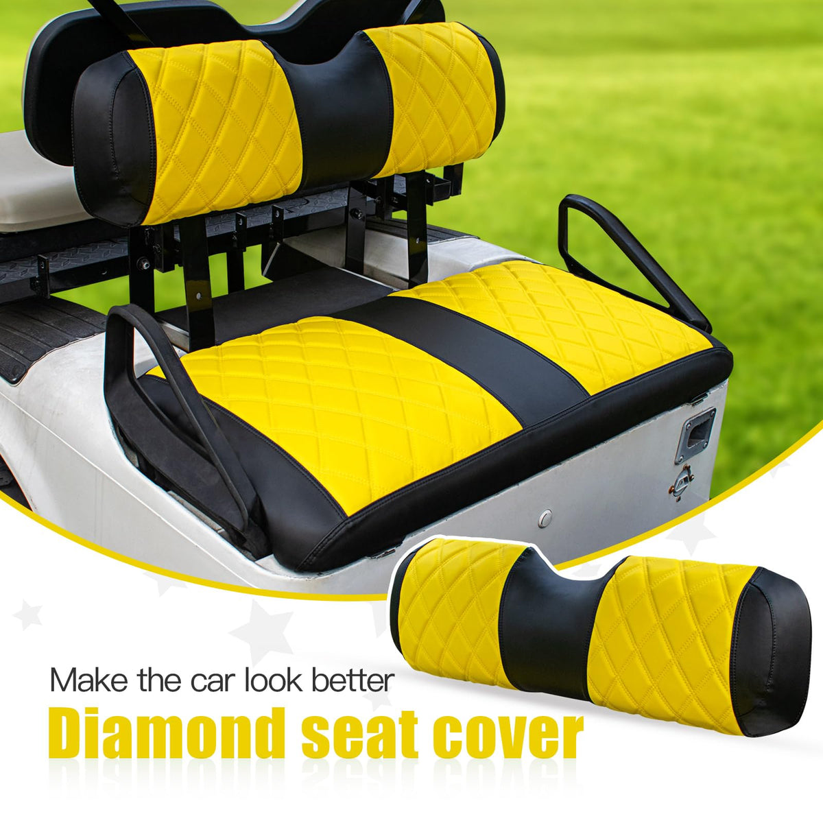 NOKINS EZGO diamond seat covers back view highlighting full coverage