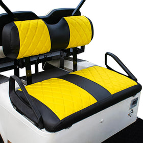 NOKINS EZGO diamond seat covers front view showing bold yellow and black pattern