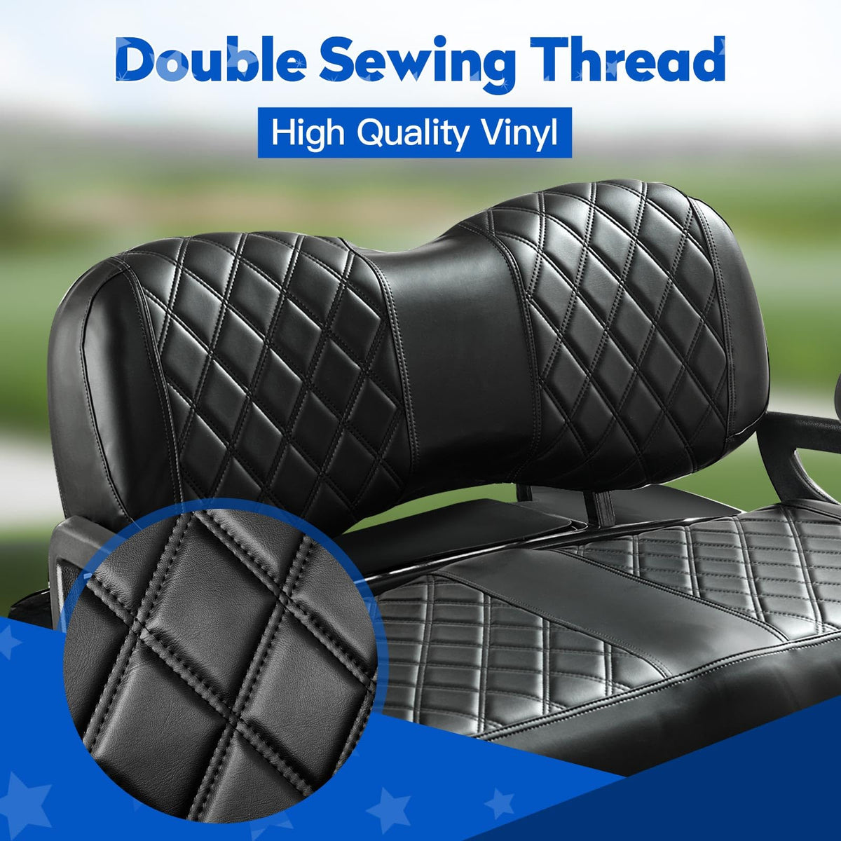 Close-up of diamond stitching on NOKINS seat cover for durability