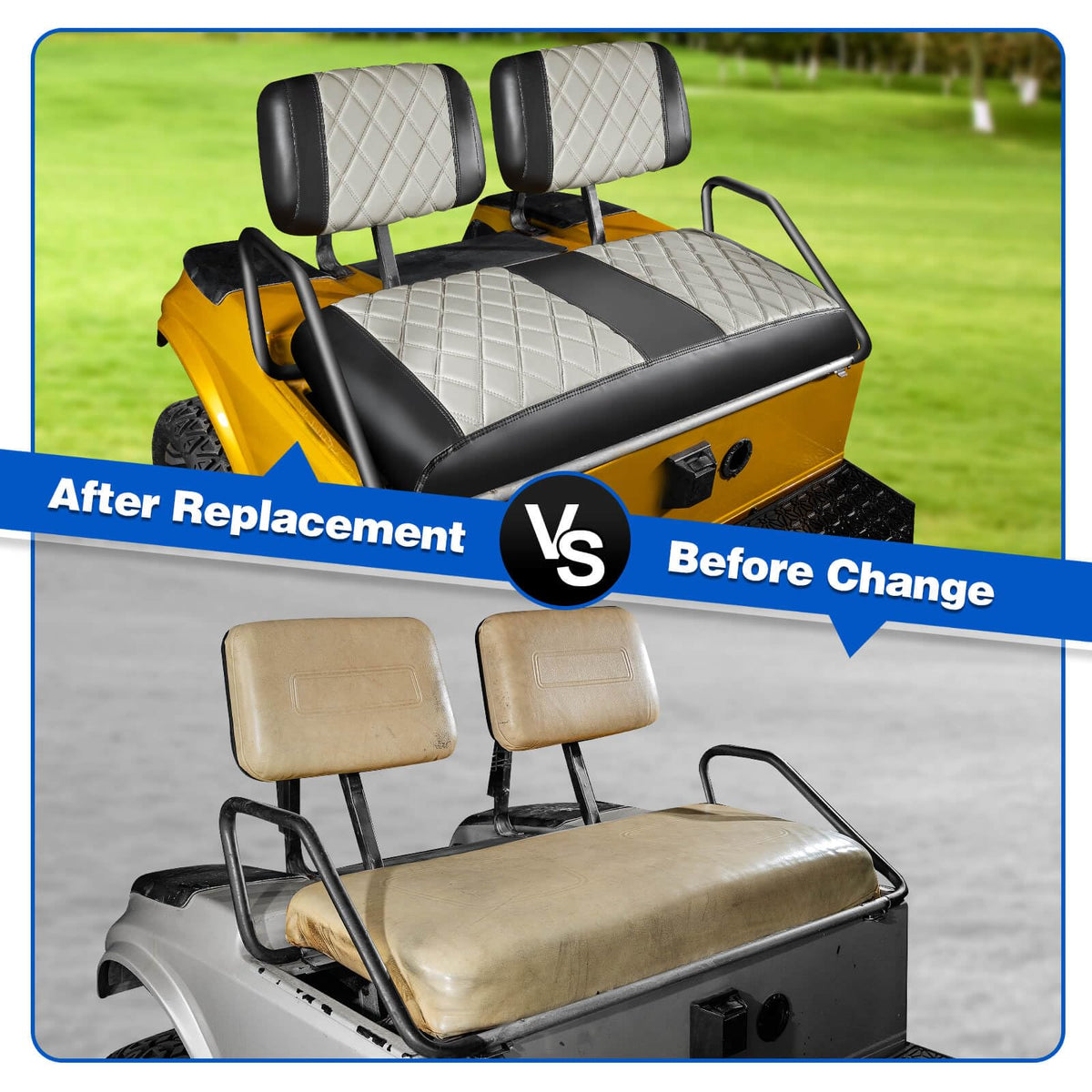 NOKINS vinyl close-up shows soft, scratch-resistant surface for golf carts.