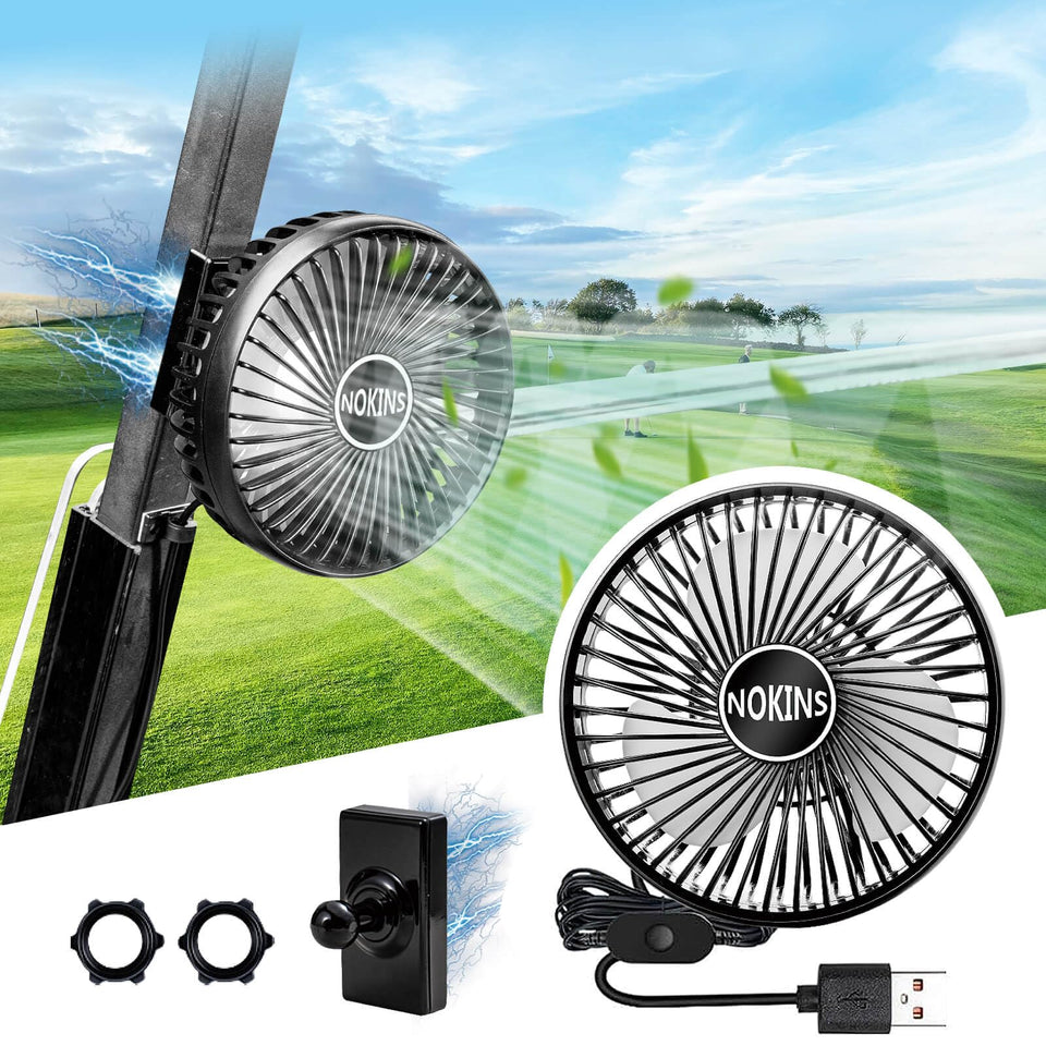 NOKINS golf cart fan magnetic base securely attaches to metal frames for on-the-go cooling.