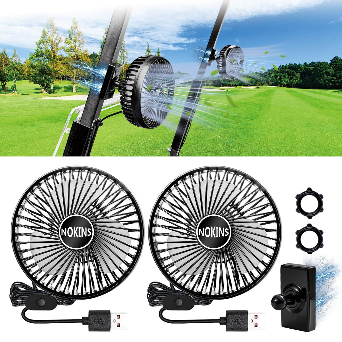 NOKINS golf cart fan on square frame with strong magnetic base for EZGO/Club Car