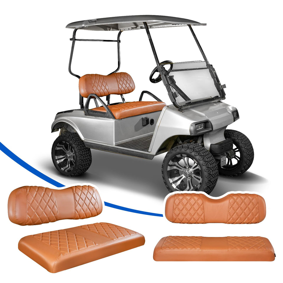 NOKINS golf cart front seat cover in all brown for Club Car DS, easy fit and protection.