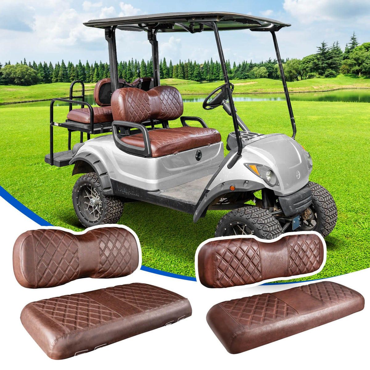 NOKINS golf cart front seat cover in brown offers cushioned comfort and style