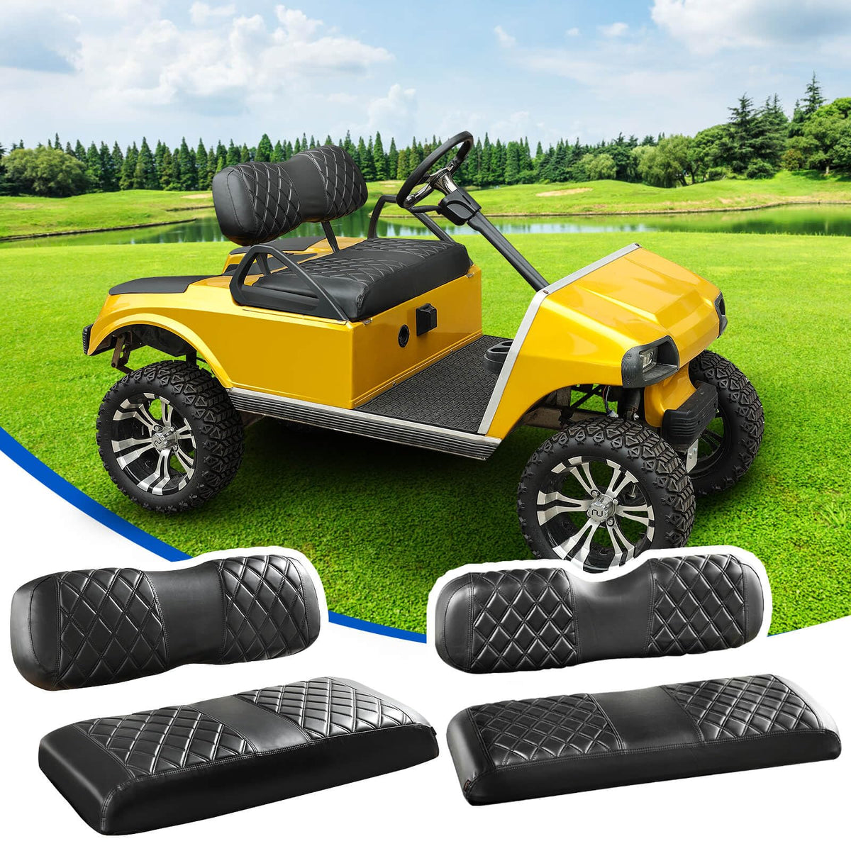 NOKINS golf cart front seat cover with diamond stitch for a stylish, durable ride.