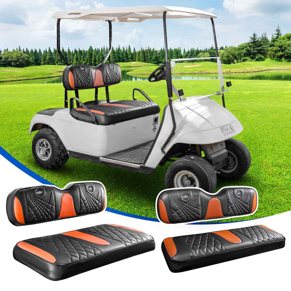 NOKINS gradient diamond front seat cover for EZGO; stylish upgrade and easy maintenance.