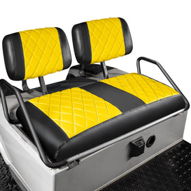 NOKINS front seat cover in yellow and black protects the Club Car DS seat and adds comfort