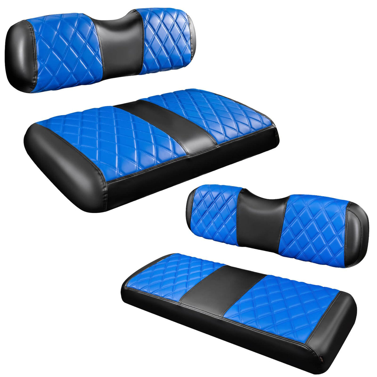 NOKINS front golf cart seat covers in blue-black diamond stitching for Club Car and EZGO