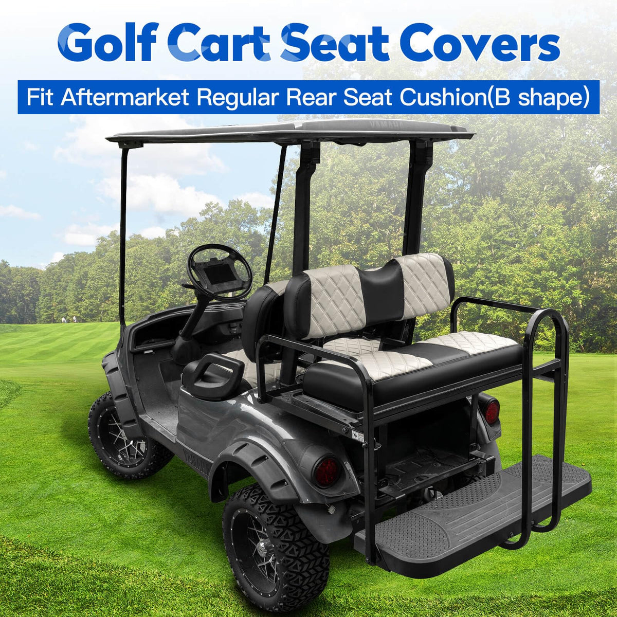 NOKINS rear backrest cover in Oyster Gray and Black fits Club Car DS and EZGO models.