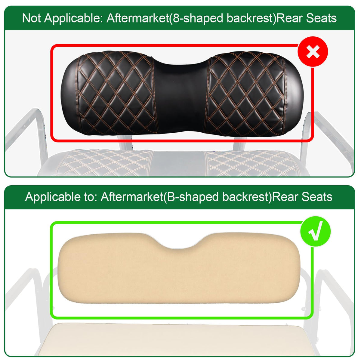 NOKINS rear seat cover for Club Car DS in black-brown stitch, protects upholstery