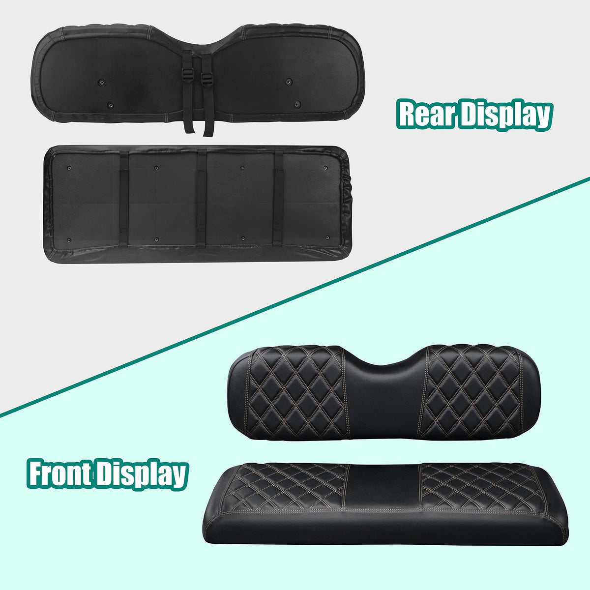 NOKINS rear seat cover for EZGO RXV in black-brown stitch, breathable padding