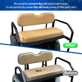 NOKINS golf cart rear seat cover tan packaging and contents.