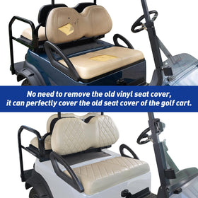 NOKINS seat cover with adjustable straps installs quickly on a golf cart.