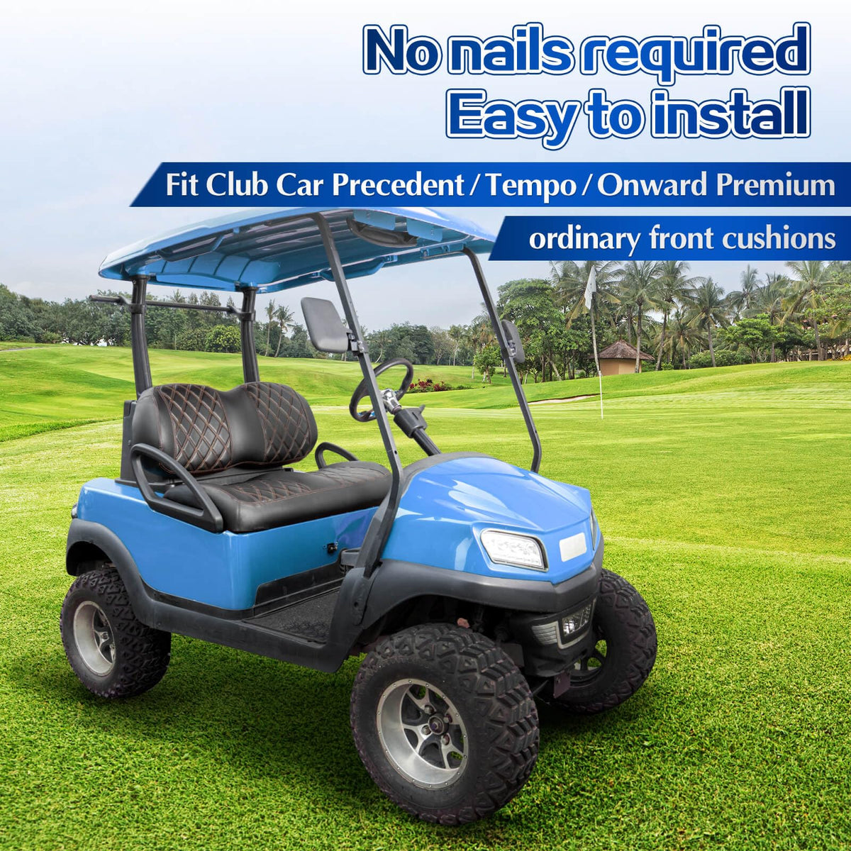 NOKINS black seat cover with brown stitching enhances durability and style for Club Car.