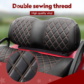 NOKINS golf cart seat cover showing black and brown stitching style