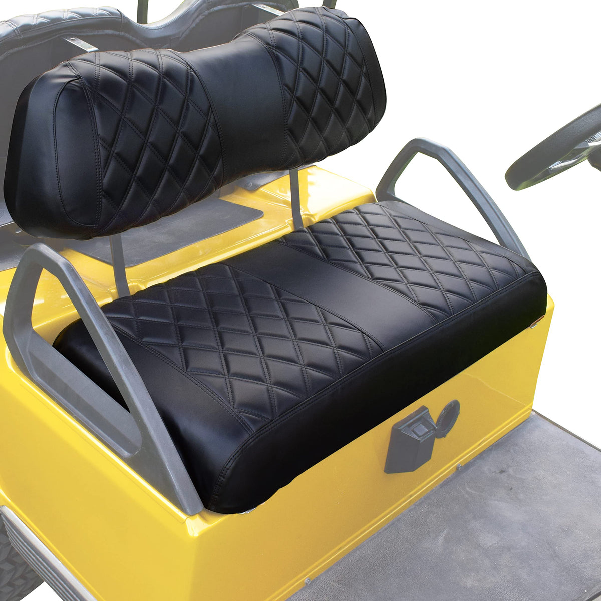 NOKINS front seat cover for Club Car DS with black diamond pattern, enhances protection and comfort.
