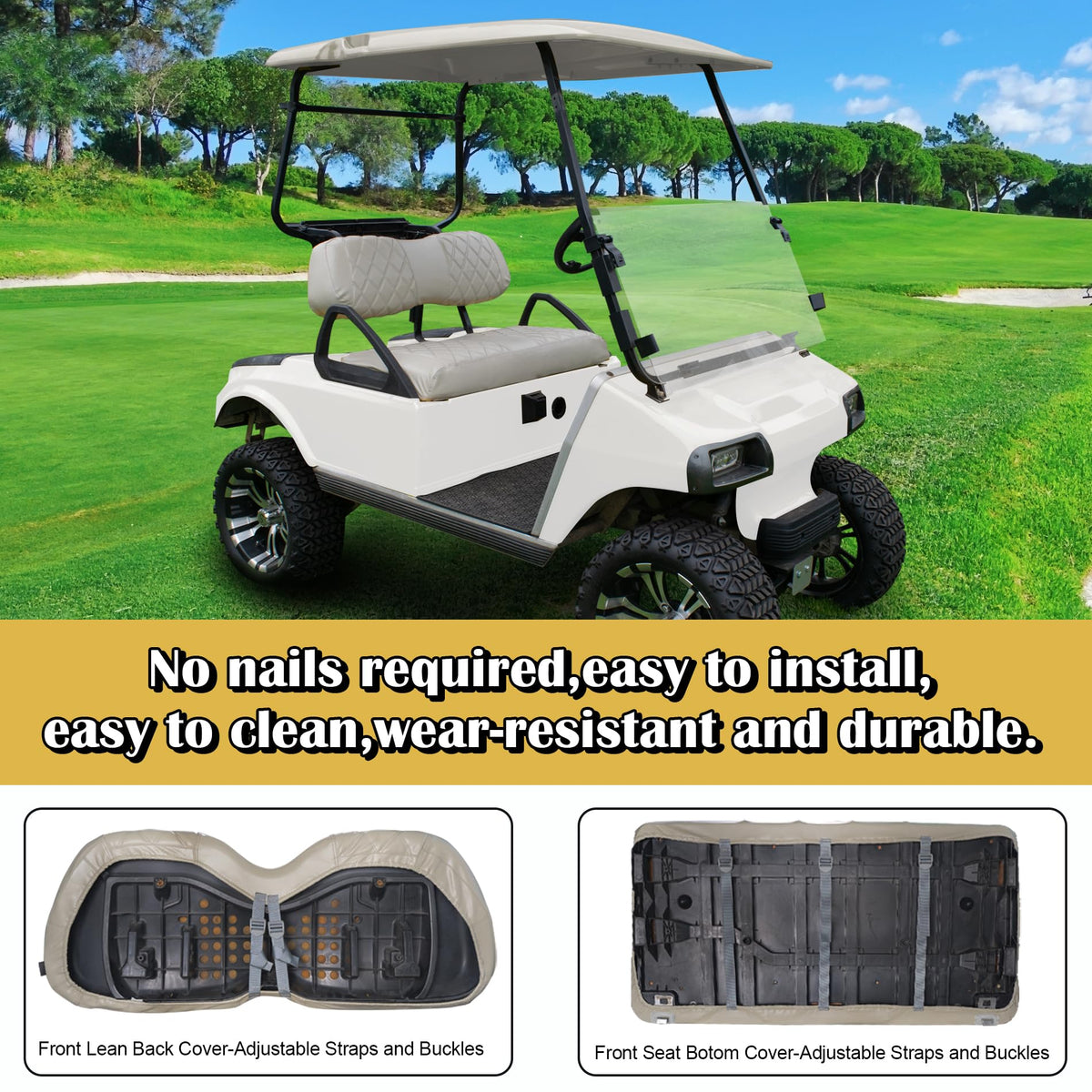 NOKINS golf cart seat cover for DS original offers padded comfort on long rides.