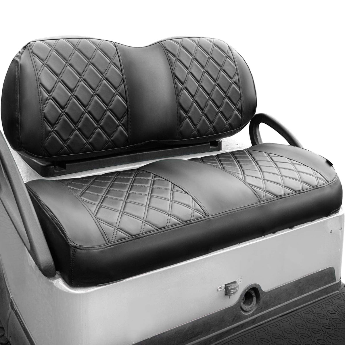 NOKINS front-backrest diamond seat cover with black stitching protects and elevates style.