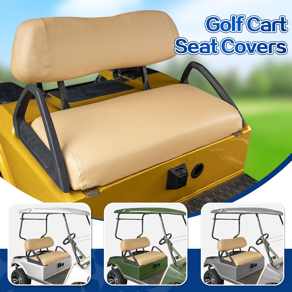 NOKINS front bottom seat cover in tan emphasizes waterproof vinyl and easy fit