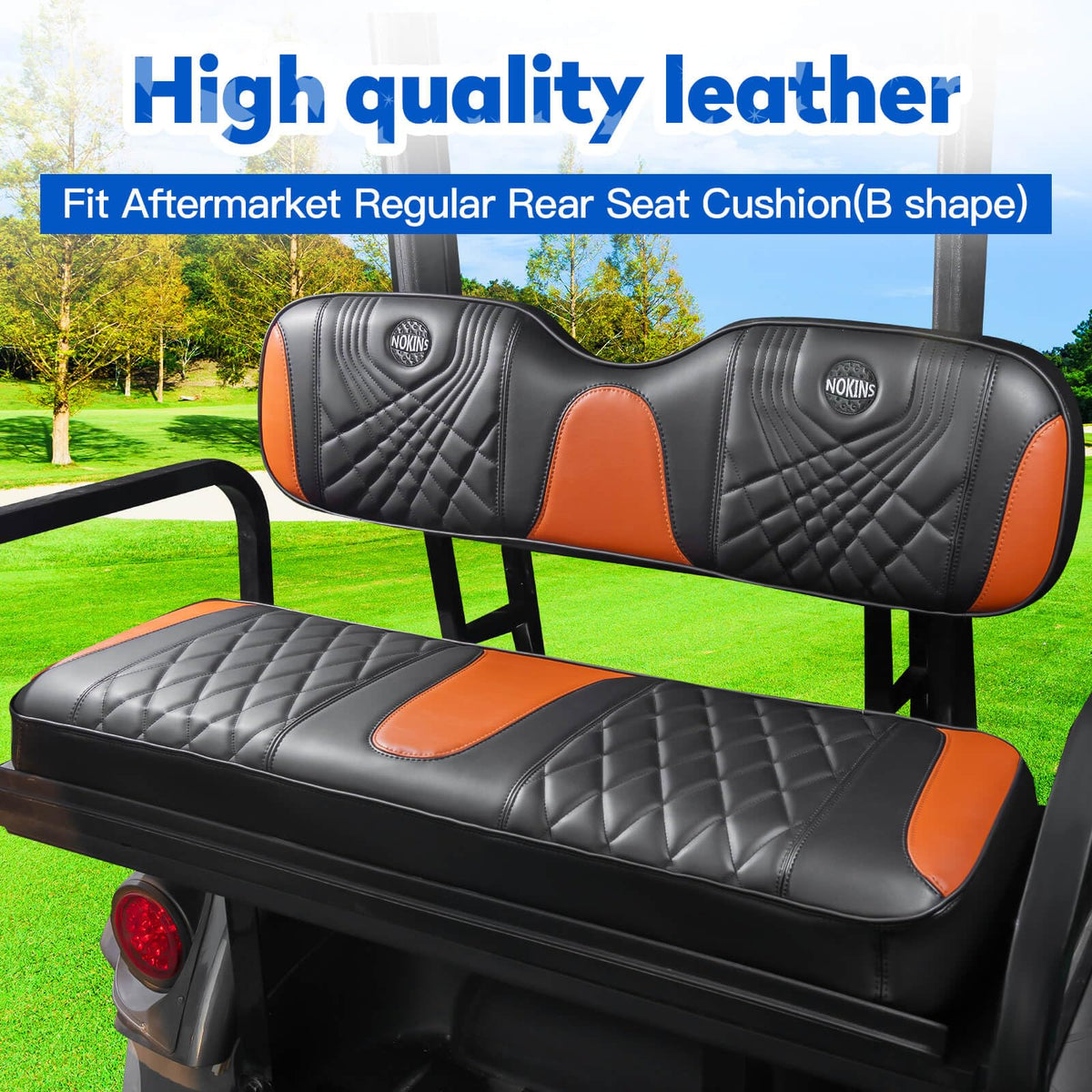 Installation-ready NOKINS golf cart seat cover with adjustable straps for a secure fit