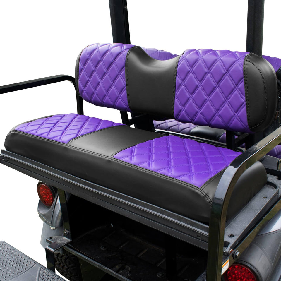 NOKINS golf cart seat cover purple-black front view showing durable protection