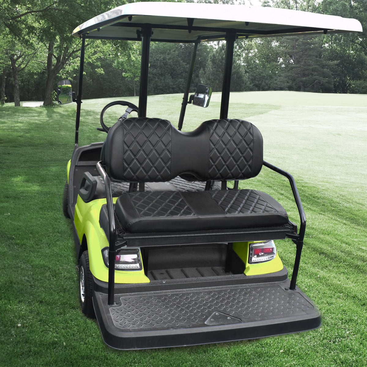 NOKINS golf cart seat cover rear seat shows anti-slip diamond pattern and durability.