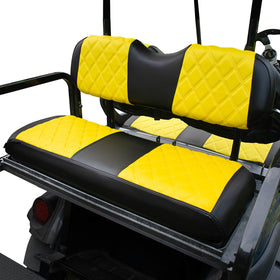 NOKINS golf cart seat cover Yellow & Black front view protects Club Car seats