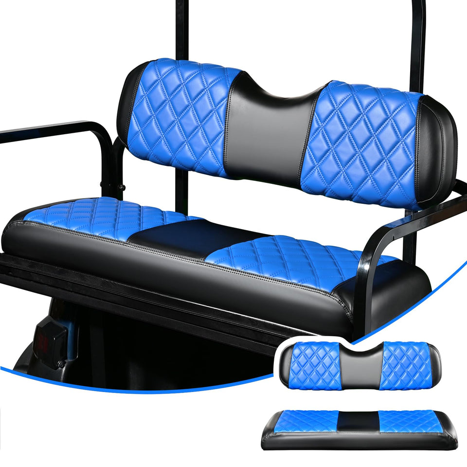 NOKINS blue-black seat cover front view showing durable, color-matched fit