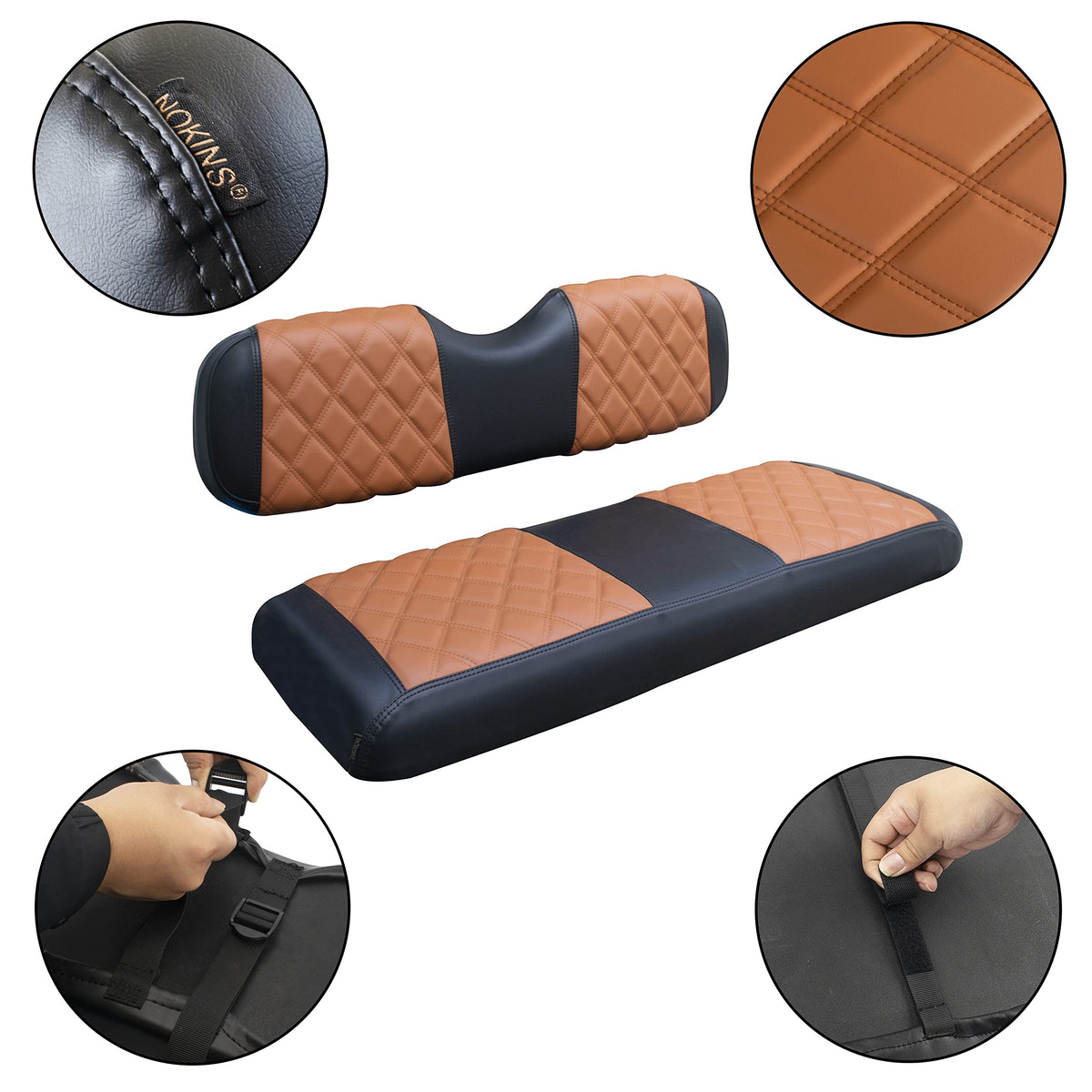 NOKINS brown black seat cover on EZGO TXT, simple fit and clean look