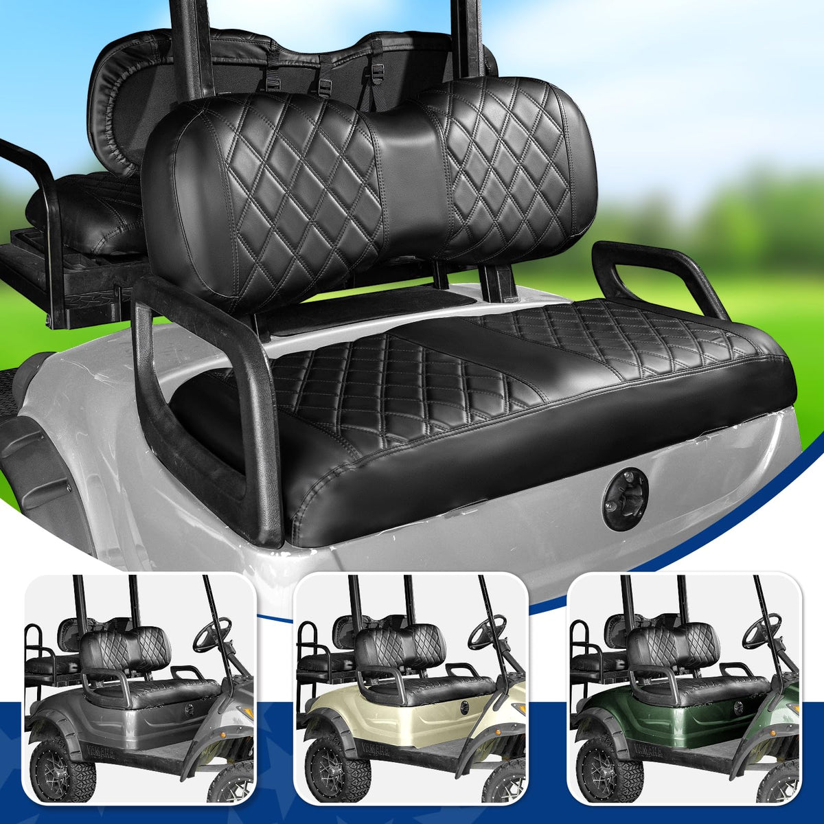 NOKINS diamond-stitching on front and rear seat covers for a refined interior