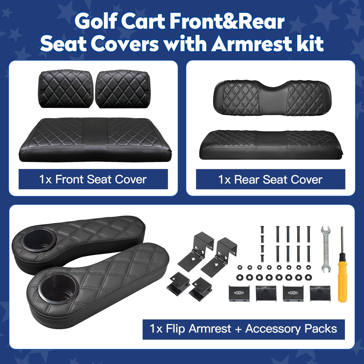 NOKINS flip-up armrests for rear seats; comfy support and easy folding.