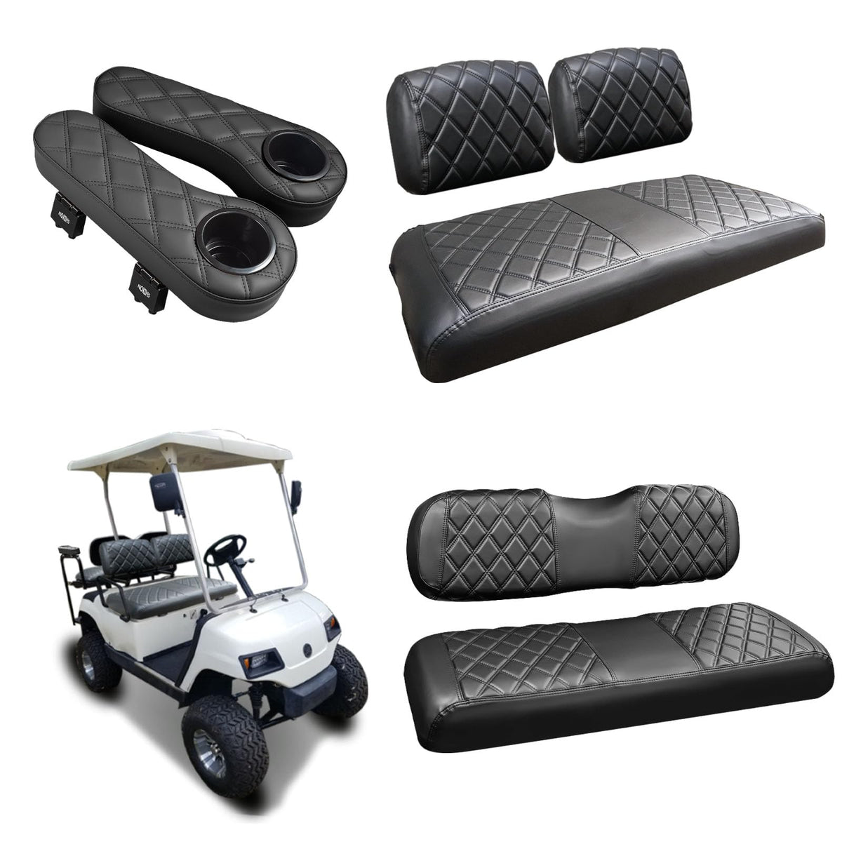 NOKINS front seat cover in black stitching for Yamaha G2-G22; easy to wipe clean.