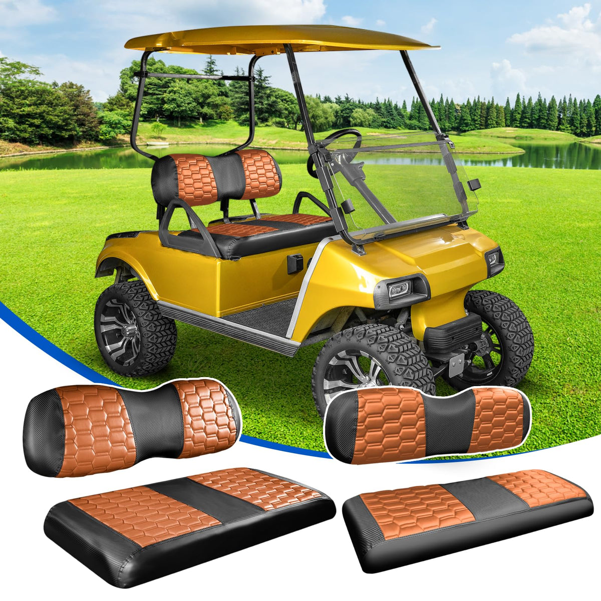 NOKINS hexagon carbon fiber front-left seat cover close-up shows durable, stylish protection.