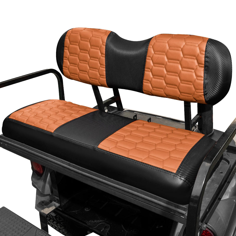 NOKINS hexagon carbon fiber front seat cover on Club Car DS adds durable protection and luxury.