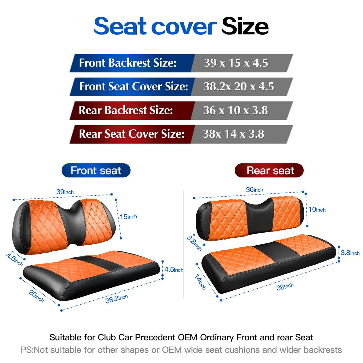 NOKINS rear diamond seat covers for Club Car Precedent provide full coverage