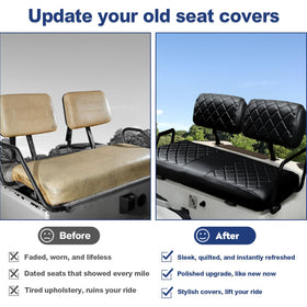 NOKINS rear seat cover in black stitching for Yamaha G2-G22; protects against wear.