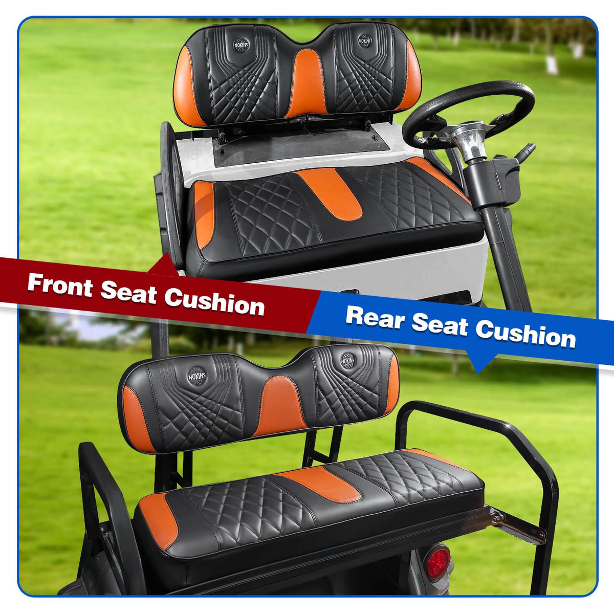 NOKINS vinyl material for easy cleaning on golf cart seats