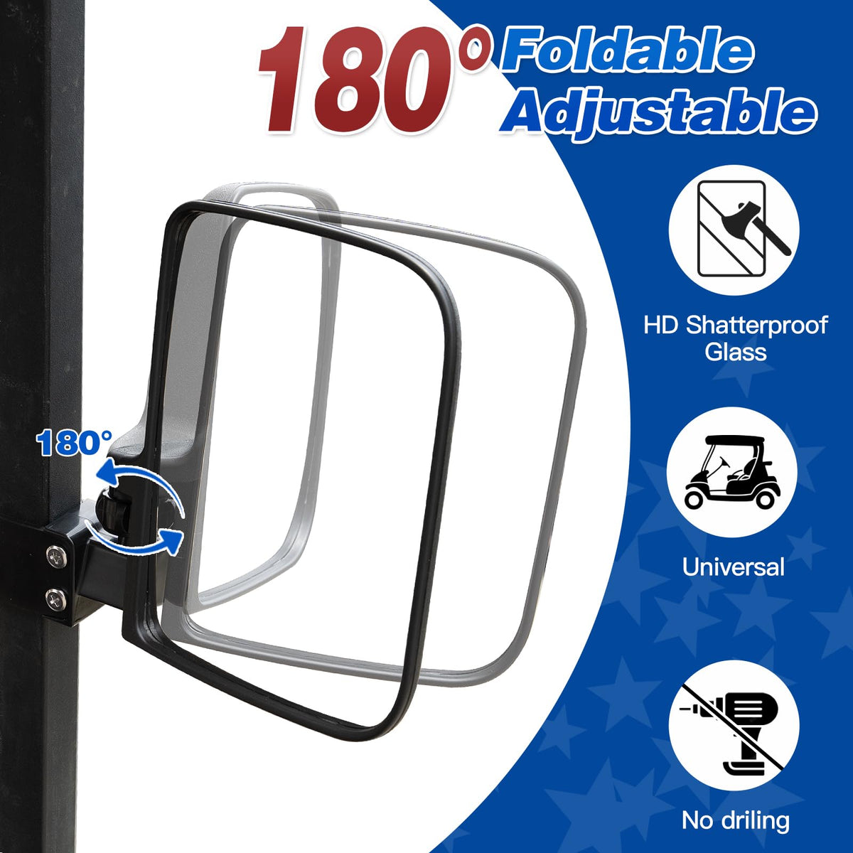 NOKINS golf cart side mirror convex glass wide field of view