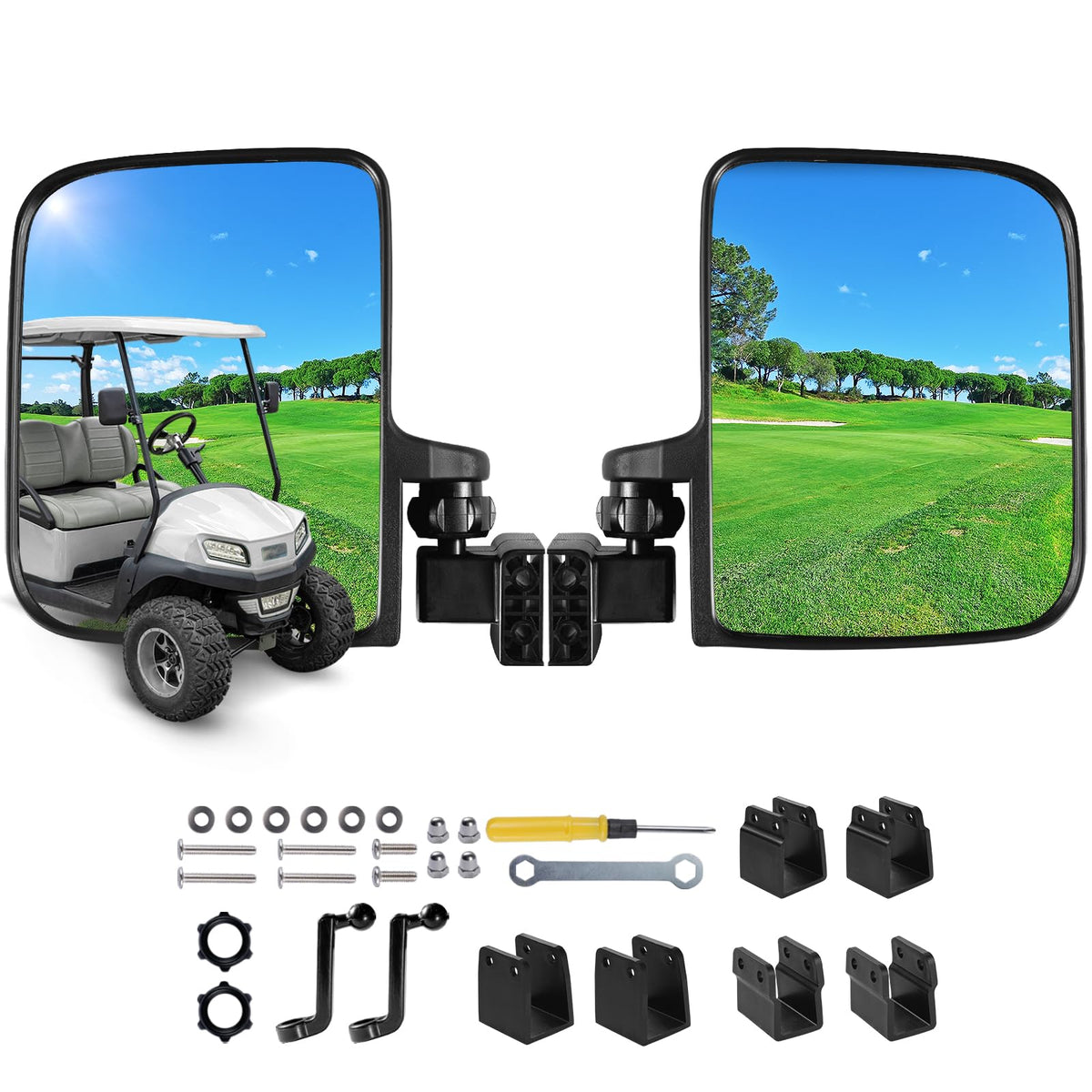 NOKINS golf cart side mirror folding 180-degree for easy rear visibility