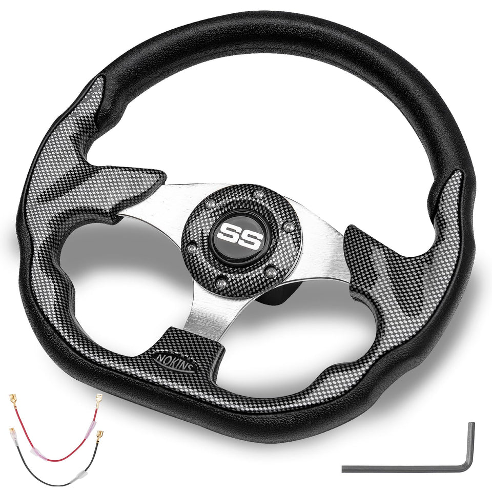 NOKINS D shaped carbon fiber steering wheel front view highlighting grip