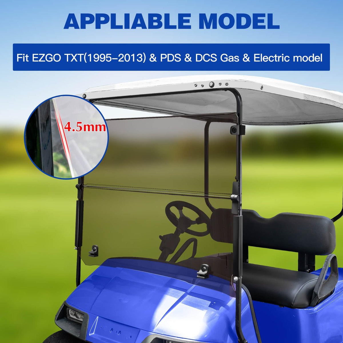 NOKINS 180 degree view windshield for EZGO TXT on the cart